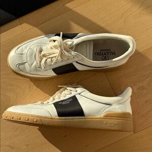 Valentino White and Black Sneakers with Tan Sole